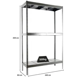 Proregal Schwerlastregal Metal Beast Three HxBxT 200 x 240 x 90 cm Fachlast 400 kg Verzinkt