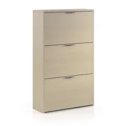 Dmora Schuhschrank Escondido, Schuhschrank mit 3 Klapptüren, Schrank mit doppelter Kapazität für bis zu 18 Paar Schuhe, 70x17h180 cm, Eiche