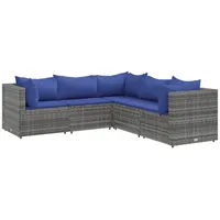 vidaXL 5-tlg Garten-Lounge-Set mit Kissen Grau Poly Rattan Modell 59