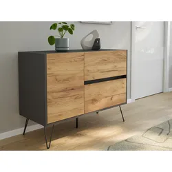 Raumwunder L Sideboard Kommode 100cm 2 SoftClose 1 Tür Grafit/Eiche Front