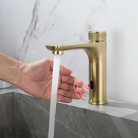 XJTNLB Infrarot Wasserhahn mit Sensor Waschtischarmatur Sensor, Waschbecken Armaturen Induktion Badarmatur Armatur Einhebelmischer für Badezimmer, Gebürstetes Gold