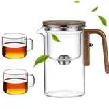 Enchanti Teekanne, Hexerei Teekanne, Wassertrennung Glas Teekanne mit Holzgriff, Enchantipot Magische Teekanne, verzauberte Glas-Teekanne mit Sieb, Presssteuerung Hexe Teekanne (720 ml + 2 Tassen)