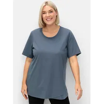 sheego Yogashirt SHEEGO "T-Shirt", Damen, Gr. 40/42, grau (rauchgrau), 73% Baumwolle, 27% Polyester, unifarben, Rundhals, Shirts Yogashirt