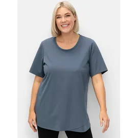 sheego Yogashirt SHEEGO "T-Shirt", Damen, Gr. 40/42, grau (rauchgrau), 73% Baumwolle, 27% Polyester, unifarben, Rundhals, Shirts Yogashirt
