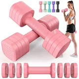 Sportneer Verstellbare Hanteln Frauen Set – Kurzhanteln 2er Set (0,9–2,3 kg pro Hantel), 4-in-1 Hanteln Set mit rutschfestem TPU-Griff,Dumbbell Set für Home Gym, Fitness & Krafttraining (Rosa)