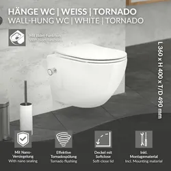 LuxeBath Spülrandlos Wand Hänge WC Toilette Tornadospülung Softclose Bidet-Funktion Nano