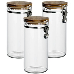gouveo Vorratsglas 1200 ml aus Borosilikatglas mit Bügelverschluss – Glas-Vorratsdosen, (3-tlg), mit Holzdeckel, luftdicht, robust