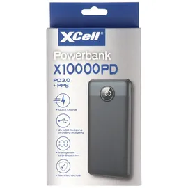 XCell Powerbank X10000PD mit 10.000mAh Kapazität, USB-C PD3.0, Quick-Charge, LED-Display, 2x USB-Ausgang 1x USB-C-Ausgang