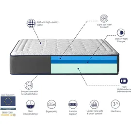 shaula Matratze 100X200 Olympo, Hohe 30 cm viskoelastisch, Ergonomisch, hybrid und atmungsaktiv. Mittlere Hartegrad H3