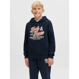 Jack & Jones Junior "JJELOGO SWEAT HOOD 2 COL AW25 NOOS JNR", Jungen, Gr. 140, blau (sky captain), angeraute Sweatware, Obermaterial: 70% Baumwolle, 30% Polyester, bedruckt, regular fit normal, ohne Ausschnitt, Rippbündchen, Sweatshirts