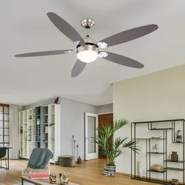 GLOBO Lighting - LED Deckenventilator mit Beleuchtung Deckenventilator mit Zugschalter, Sommer Winter, Flügel wendbar braun graphit 3 Stufen, 1x E14
