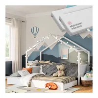 bellabino Bela Kinderbett 90x200 cm – Hausbett mit Matratze, Rausfallschutz & Lattenrost – Kinder Bett mit Gästebett für Jungen und Mädchen – Montessori Kinderhausbett aus Holz in Weiß