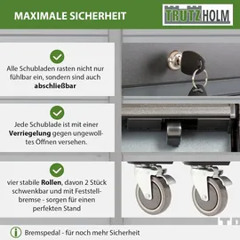 Baumarktplus Werkstattwagen DELUXE 6 Schubladen + Tür unbestückt mit massiver Arbeitsplatte Anthrazit/grau