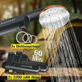 Kesser KESSER® Campingdusche mit Akku Tauchpumpe Handbrause 2x 2200mAh-Lithium-Akku, USB-Ladekabel für Camping Garten - Outdoor Hundedusche ,...