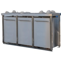 Mülltonnenbox aus Edelstahl mit Edelstahlpfosten, aufgebaut (1x 240l + 2X 120l, B-Design, Pflanzenwanne, Edelstahl)