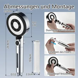 luxuskollektion Nafall Duschkopf Handbrause PP Filter 5 Strahlarten Hochdruck Regendusche