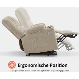MCombo Fernsehsessel 7102 Stoff 0 x 0 x 0 cm Beige elektrisch mit Aufstehhilfe und Liegefunktion