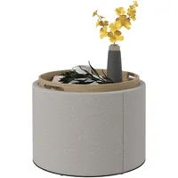 HOMCOM Sitzhocker mit Stauraum, Runder Hocker mit Klappdeckel Couchtisch, 56 x 56 x 42 cm Polsterhocker mit Leinenoptik, für Wohnzimmer, Schlafzimmer, Hellgrau