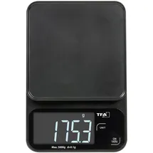 TFA Dostmann Digitale Küchenwaage Cookie, 50.2009, bis 5kg, Tara-Funktion, großes Display, beleuchtetes LCD-Display, flach & kompakt, modern, schwarz