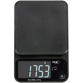 TFA Dostmann Digitale Küchenwaage Cookie, 50.2009, bis 5kg, Tara-Funktion, großes Display, beleuchtetes LCD-Display, flach & kompakt, modern, schwarz