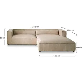 best mobilier ELA– 4-Sitzer Ecksofa rechts – cordsamt – 4-sitzer – moderner Stil Hellgrau