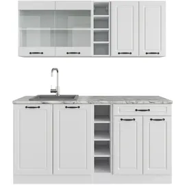 Vicco Singleküche R-Line Weiß Landhaus/Weiß, 160 cm ohne Arbeitsplatte