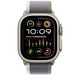 Apple Watch Ultra 2 GPS + Cellular 49 mm Titangehäuse natur, Trail Loop grün/grau S/M