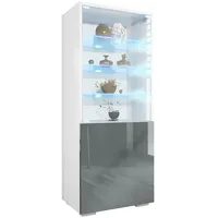 Vladon Vitrine, Grau, 50x122.5x34.5 cm, Wohnzimmer, Wohnwände, Vitrinenschränke