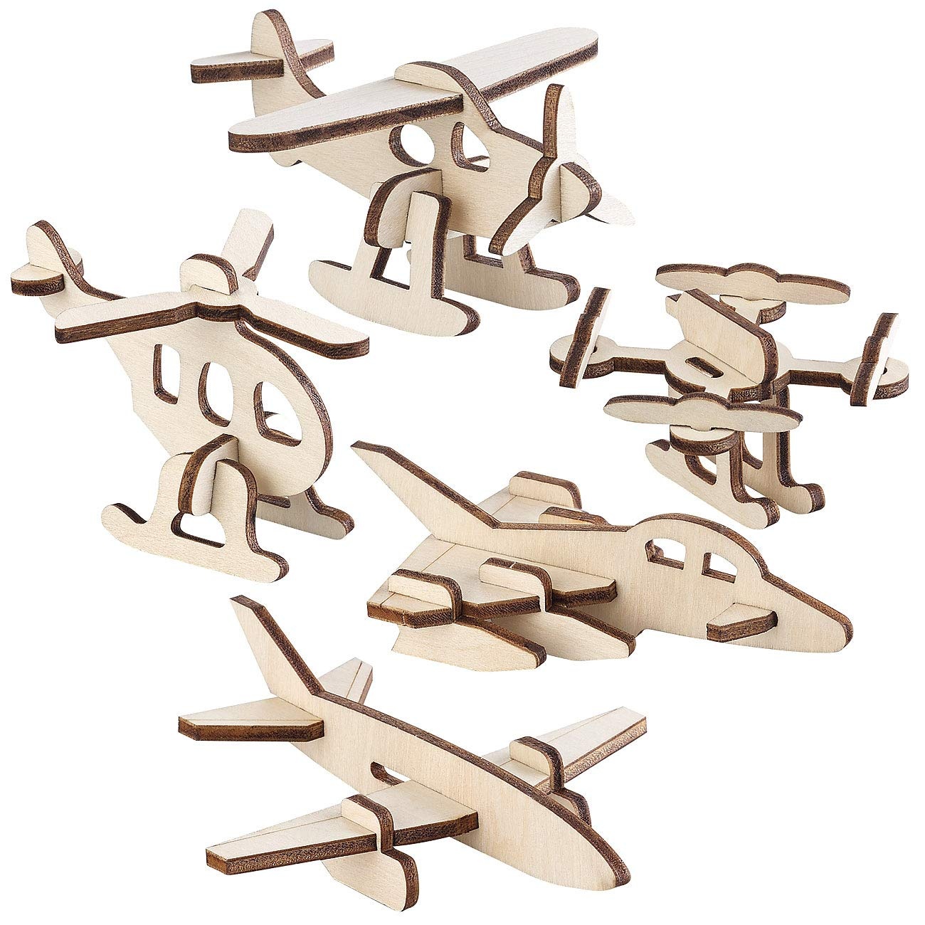 Playtastic 3D Puzzle: 5er-Set 3D-Bausätze Mini-Flugmaschinen aus Holz, 33-teilig (Holzbausätze für Senioren, 3D-Puzzle Holz Kinder, Geduldspiele)