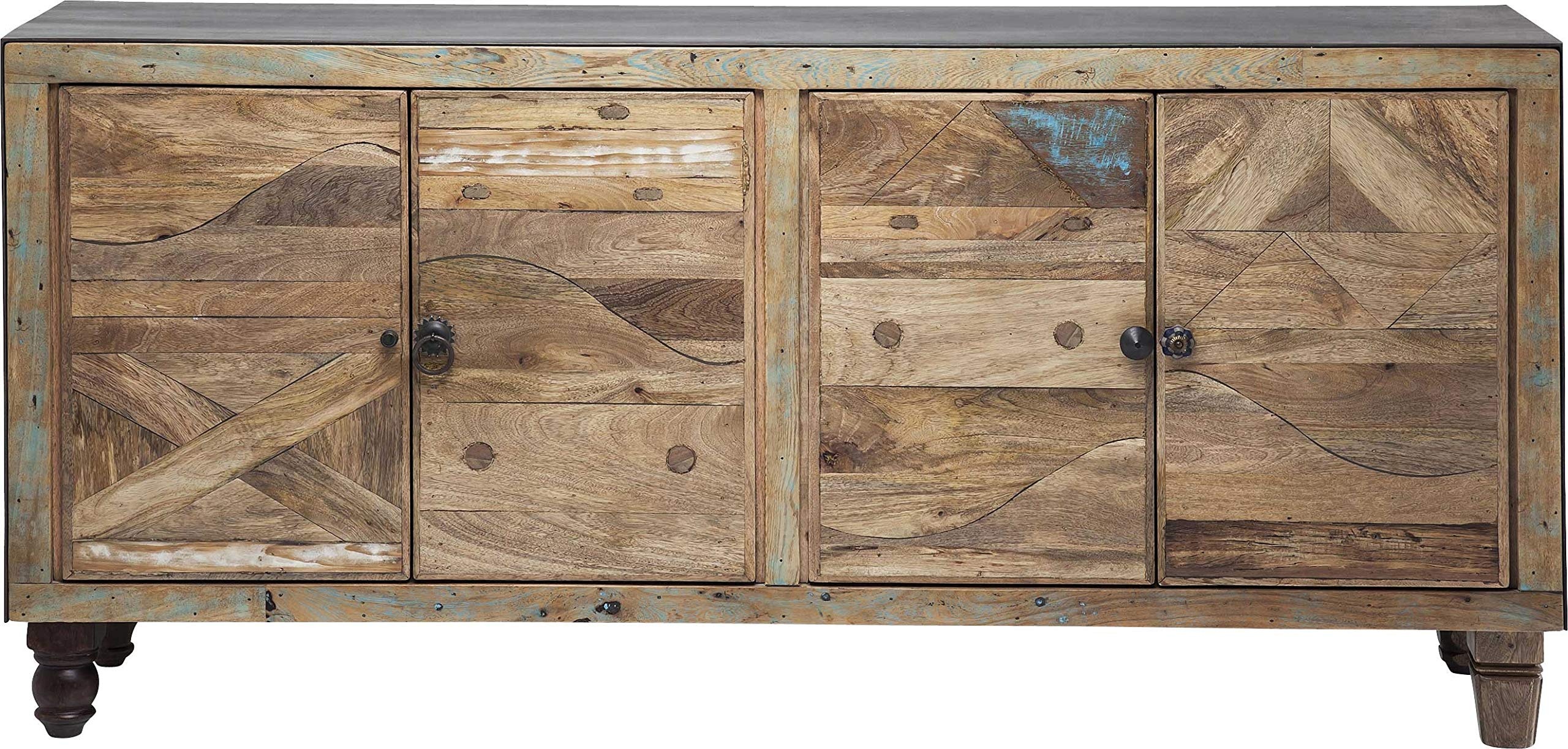 Kare Design Sideboard Duld Range, niedrige Kommode kombiniert aus Mango, Pappel-und Eukalyptus-Holz, individuell gestaltete Anrichte in Naturoptik, (H/B/T) 85 x 180 x 40 cm, Braun
