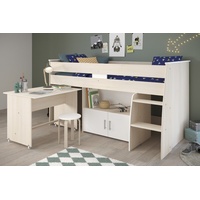 parisot kindermöbel Hochbett Parisot Charly4 Akazie und weiß Bett 90x200 mit Schreibtisch und Stauraum - 206 cm X 110 cm