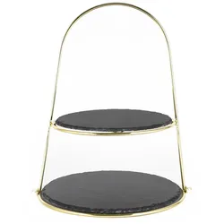 Schiefer Etagere (Bügel) 2-Stöckig - gold