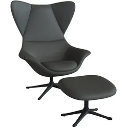 Ohrensessel FLEXLUX "Stilo Relaxsessel, TV-Sessel", grau (warm mineral grau), B:90cm H:115cm T:88cm, 100% Echteder, Sessel, Solitär, Stil-Ikone, drehbar, Fuß schwarz