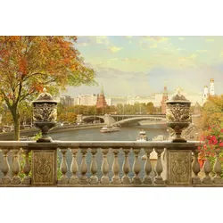 Fototapete PAPERMOON "Stadt terrasse", bunt, B:3,00m L:2,23m, Vlies, Tapeten