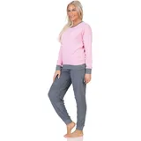 Normann Damen Frottee Langarm Schlafanzug Pyjama mit Bündchen - auch in Übergröße, Farbe:pink, Größe:40-42 - 40-42