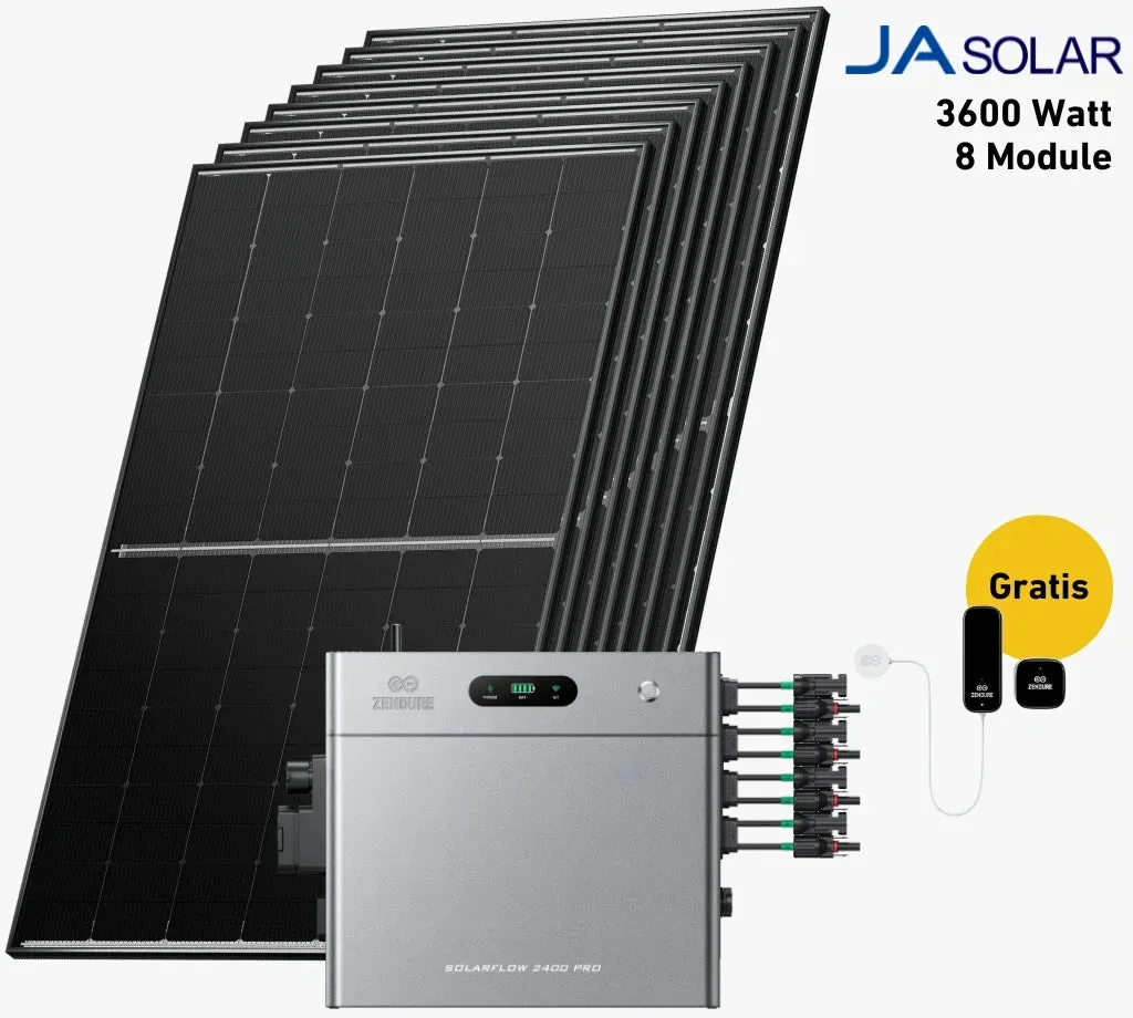 Balkonkraftwerk Balkonkraftwerk 3600 Watt, Bifazial Komplettset, Balkonkraftwerk, Zendure Solarflow 2400 Pro - 0 % MwSt. (gem. § 12 Abs. 3 UStG)