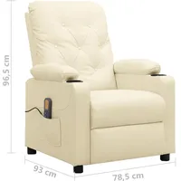 vidaXL Massagesessel Kunstleder 93 x 96,5 x 93 cm Creme mit Fernbedienung