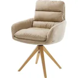DeLife Polsterstuhl Abelia-Flex mit Armlehnen Mikrofaser Beige Vintage Holzgestell kantig Natur