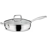 Kela Edelstahl 24 cm hoher Rand FLAVORIA, 1,6L Induktion Bratpfanne mit Deckel, Dampfauslassventil, Schmortopf unbeschichtet