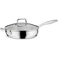 Kela Edelstahl 24 cm hoher Rand FLAVORIA, 1,6L Induktion Bratpfanne mit Deckel, Dampfauslassventil, Schmortopf unbeschichtet