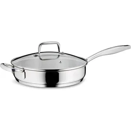 Kela Edelstahl 24 cm hoher Rand FLAVORIA, 1,6L Induktion Bratpfanne mit Deckel, Dampfauslassventil, Schmortopf unbeschichtet