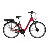 Fischer E-Bike City, CITA 1.0 Elektrofahrrad für Damen und Herren, RH 44 cm, Frontmotor 32 Nm, 36 V Akku, rot glänzend, 28 Zoll