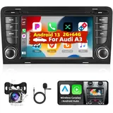 Podofo 2+64G Autoradio für Audi A3 8P S3 RS3 mit Wireless Carplay/Android Auto, 7 Zoll Doppel DIN Autoradio mit Navi/Bluetooth WiFi/GPS/HiFi/RDS/USB/FM/SWC/RCA/Mic+AHD Rückfahrkamera