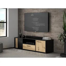 Forte Cardigan TV-Schrank 160 Lowboard 162,6 cm Schwarz/Artisan Eiche Holzwerkstoff