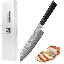 Zayiko KURO Santokumesser japanischer Damaststahl VG-10, sehr hochwertiges Damast-Küchenmesser mit Pakaholzgriff schwarz