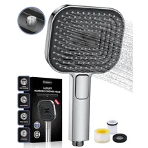 rekovan Duschkopf Wassersparend, Duschbrause Groß 135mm, Handbrause mit Antikalk-Funktion 【Lebensmittelechtes Silikon】【43% Wassereinsparung】, AirMix Brausekopf Dusche mit 3 Strahlarten, Chrom (Ohne Schlauch)