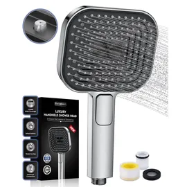 rekovan Duschkopf Wassersparend, Duschbrause Groß 135mm, Handbrause mit Antikalk-Funktion 【Lebensmittelechtes Silikon】【43% Wassereinsparung】, AirMix Brausekopf Dusche mit 3 Strahlarten, Chrom (Ohne Schlauch)