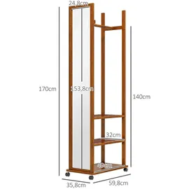 Homcom Standspiegel, Ganzkörperspiegel mit Ständer, Garderobenspiegel mit Rollen,