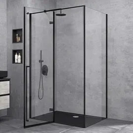 SoGood doporro Duschkabine Duschabtrennung Schwarz ESG-Sicherheitsglas Klarglas inkl. beidseitiger Easy-Clean-Beschichtung Ravenna64