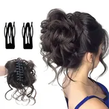 Diyxisk Haarteil,1 Dutt Haarteil und 2 Bobby Pins Haarteil Zopf Messy Bun Haarteile Haarteil mit Klammer Groß Dutt Haarteil Vielseitig,für Damen Mädchen Pferdeschwanz (Dunkelbraun)